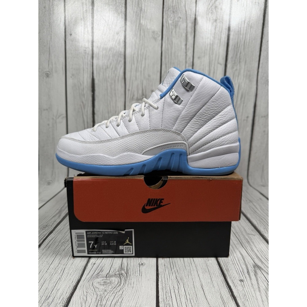 Air Jordan 12 Retro GS Melo White University Blue 153265-112 Size 7Y Excellent